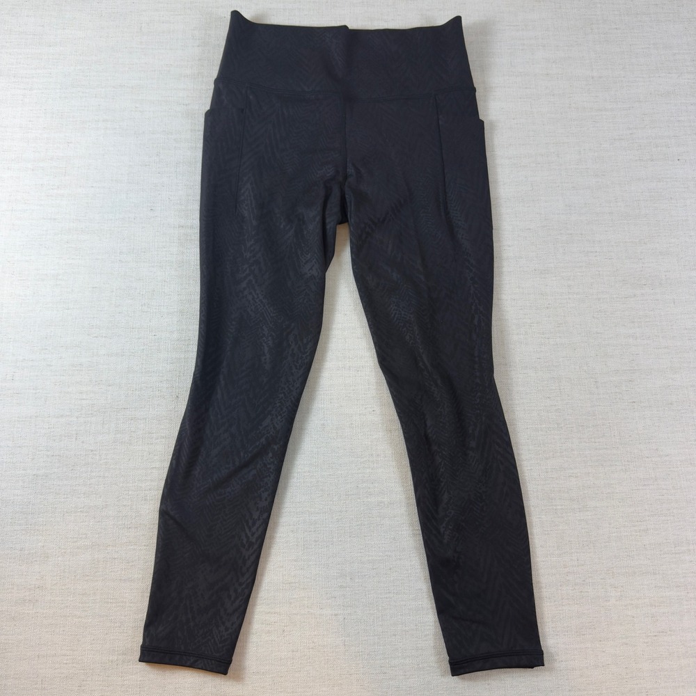 Athleta Leggings Black Tonal Chevron Animal Print High Rise Side Pockets 24 In